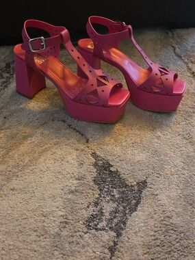 Emanuele Crasto Womens Pink Platform Sandals with Ankle Strap